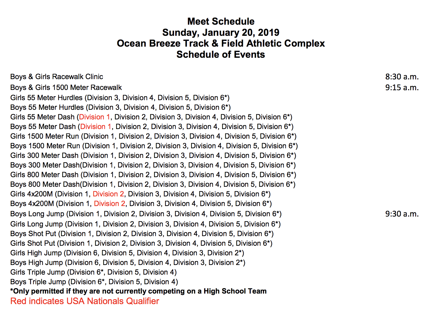 Ocean Breeze Youth Invitational Speed sKills Track Club